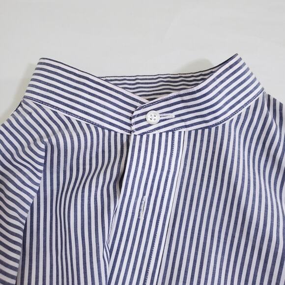 The Arrow Company | Wrinkle Free Broadcloth Striped Banded Collar Neckline Shirt - Picture 3 of 6
